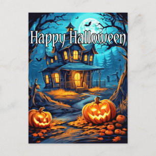 Vintag Happy Halloween Spuk Haus Postkarte
