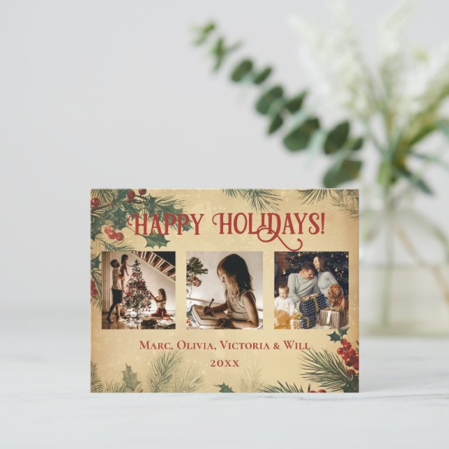 Vintag Happy Holidays Foto Holiday Postkarte (Stehend Vorderseite)