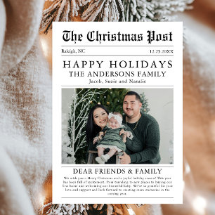 Vintag Happy Holidays Newspaper Family Foto Feiertagskarte