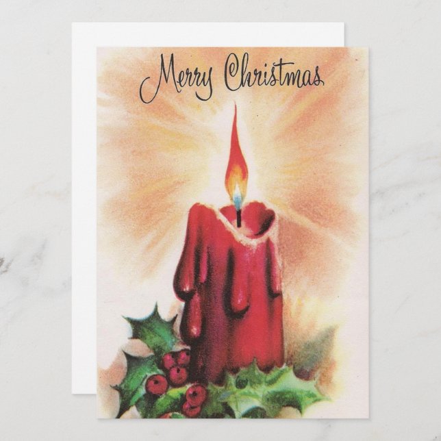 Vintag Happy Holidays Weihnachtskerze Feiertagskarte (Vorne/Hinten)