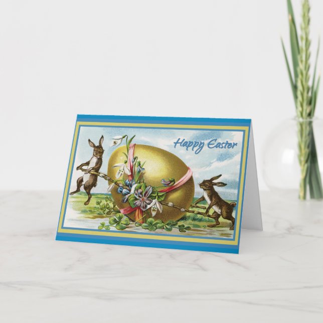 Vintag Happy Oaster Bunny Rabbits Ostereier Karte (Vorderseite)