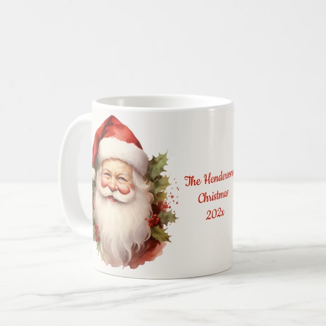 Vintag Happy Santa Kaffeetasse (Vorderseite Links)
