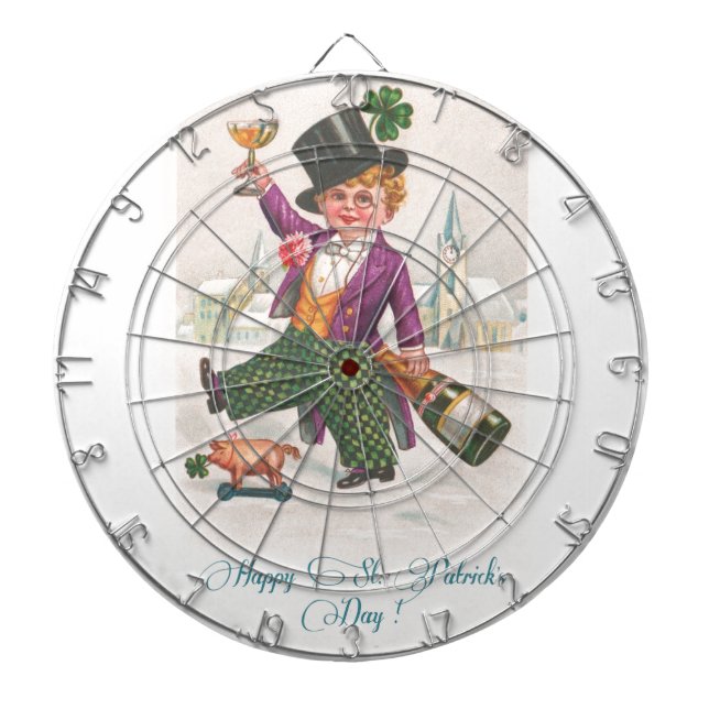 Vintag Happy St Patricks Day Kleeblatt Champagne Dartscheibe (vorne)