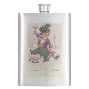 Vintag Happy St Patricks Day Kleeblatt Champagne Flachmann