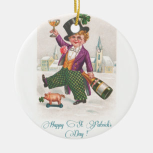 Vintag Happy St Patricks Day Kleeblatt Champagne Keramikornament