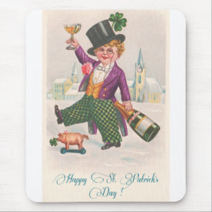 Vintag Happy St Patricks Day Kleeblatt Champagne Mousepad