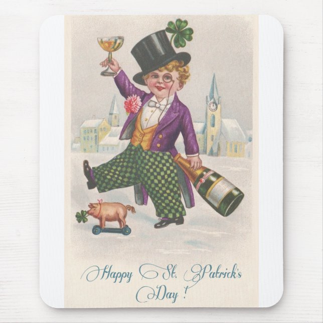 Vintag Happy St Patricks Day Kleeblatt Champagne Mousepad (Vorne)