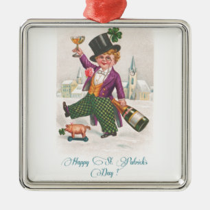 Vintag Happy St Patricks Day Kleeblatt Champagne Ornament Aus Metall