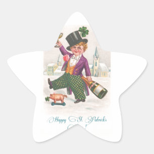 Vintag Happy St Patricks Day Kleeblatt Champagne Stern-Aufkleber