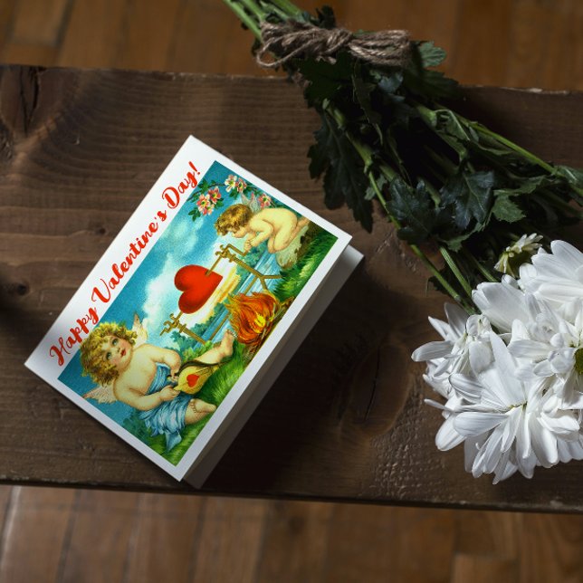 Vintag Happy Valentine Tagesherz Angel Cupid Karte (Von Creator hochgeladen)