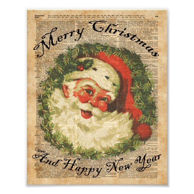Vintag Happy Weihnachten Grüße Kunst Fotodruck (Vorne)