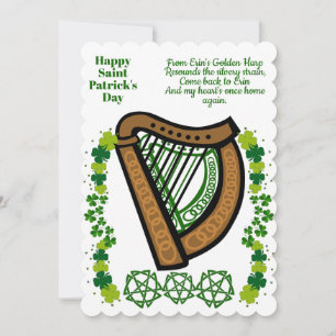 Vintag Harfe St. Patricks Day Kleeblatt Celtic Feiertagskarte