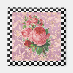 Vintag Harlequin Pink Roses Magnet