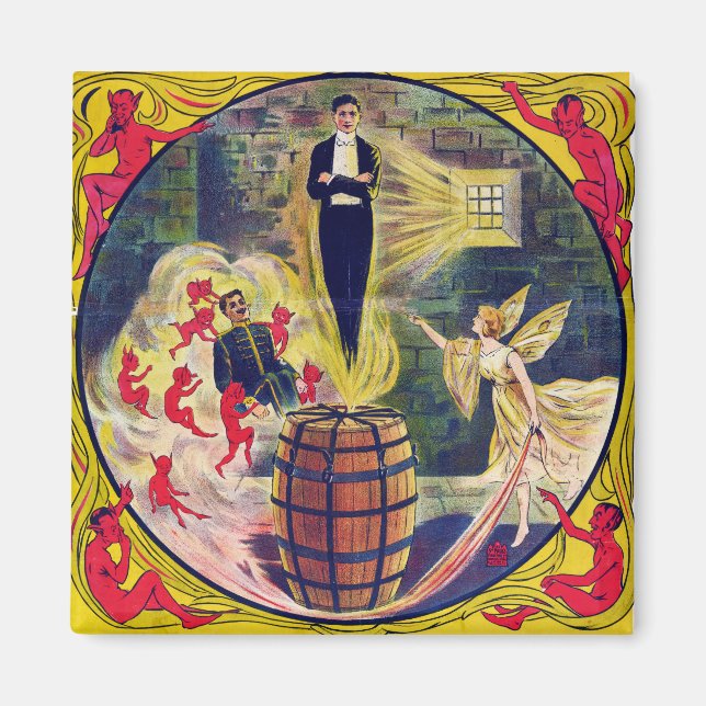 Vintag Harry Houdini Prison Cell & Barrel Mystery Magnet (Vorne)