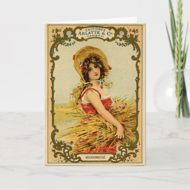 Vintag Harvest Girl Feiertagskarte (Vorderseite)