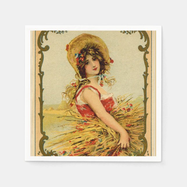 Vintag Harvest Girl Serviette (Vorderseite)