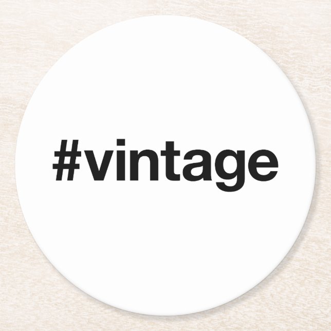 VINTAG Hashtag Runder Pappuntersetzer (Vorderseite)