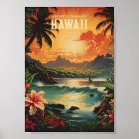 Vintag Hawaii Beach Travel Art