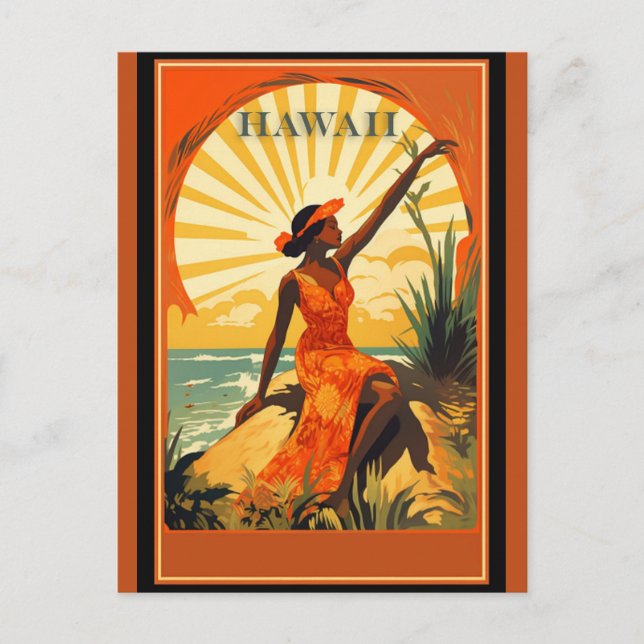 Vintag Hawaii Hawaiian Woman Beach Travel Postkarte (Vorderseite)