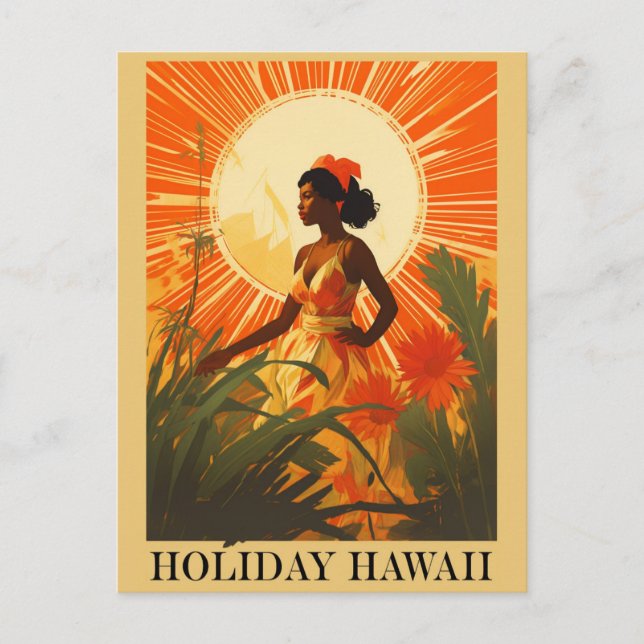 Vintag Hawaii Holiday Hawaiian Woman Travel Postkarte (Vorderseite)