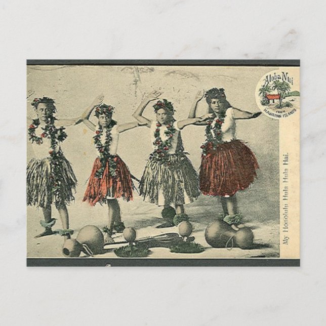 Vintag Hawaii Hula Dancers Postcard Postkarte (Vorderseite)