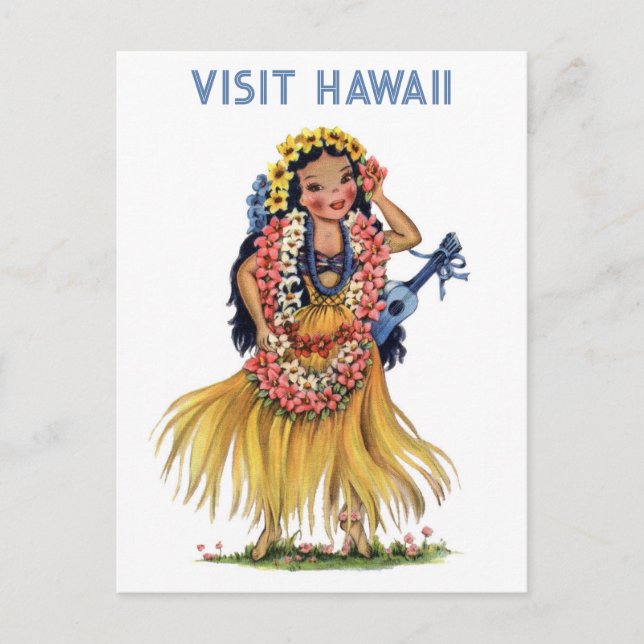 Vintag Hawaii Retro Hula Dancer Travel Postkarte (Vorderseite)