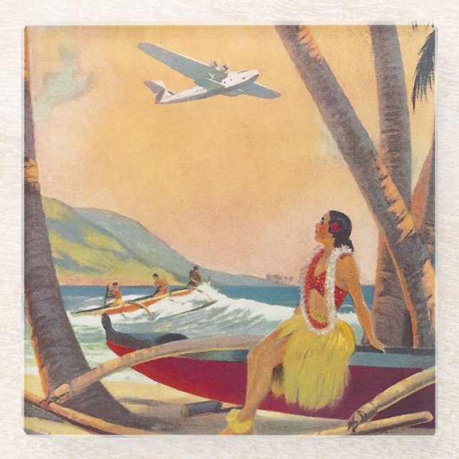 Vintag Hawaii Travel Glasuntersetzer (Vorderseite)
