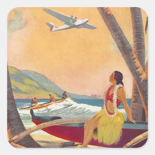 Vintag Hawaii Travel Quadratischer Aufkleber (Vorderseite)