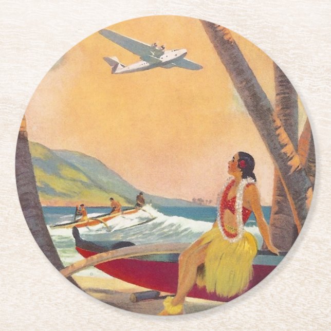 Vintag Hawaii Travel Runder Pappuntersetzer (Vorderseite)