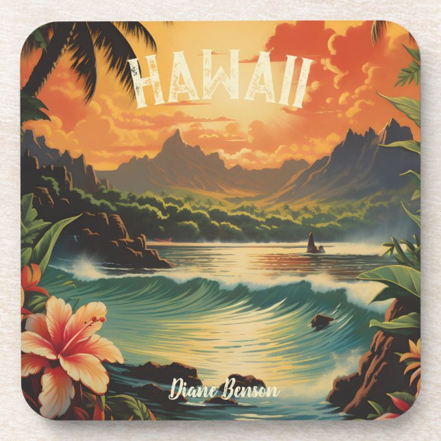 Vintag Hawaii Tropical Beach Travel Getränkeuntersetzer (Vorderseite)