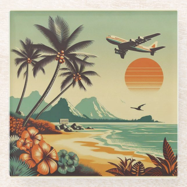 Vintag Hawaii/Tropisch Glasuntersetzer (Vorderseite)