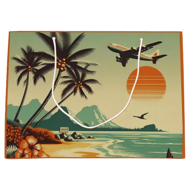 Vintag Hawaii/Tropisch Große Geschenktüte (Vorderseite)