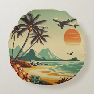 Vintag Hawaii/Tropisch Rundes Kissen