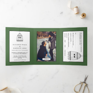 Vintag Heart Birdcage, Artichoke Wedding Suite Dreifach Gefaltete Einladung