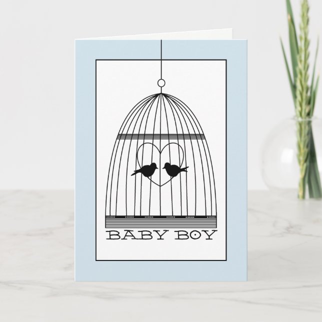 Vintag Heart Birdcage Baby Boy Ankündigung (Vorderseite)