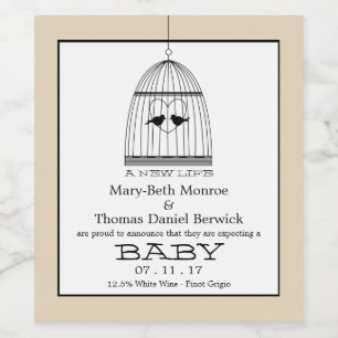 Vintag Heart Birdcage Baby Fälligkeitserklärung Weinetikett