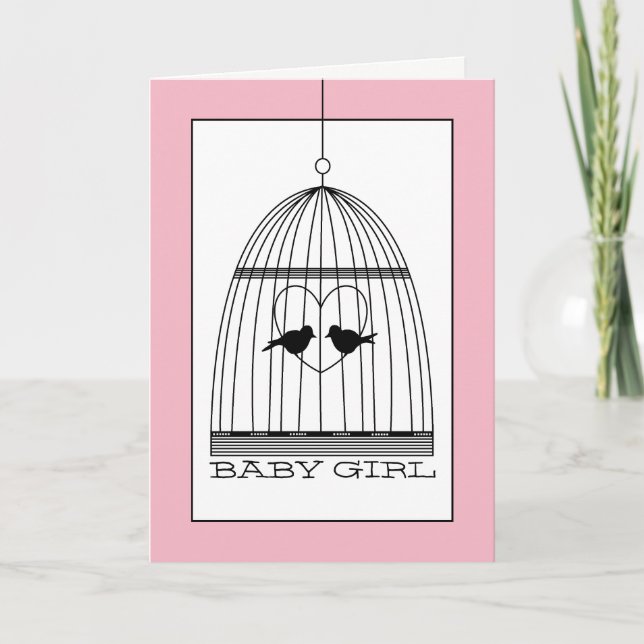 Vintag Heart Birdcage Baby Girl Ankündigung (Vorderseite)