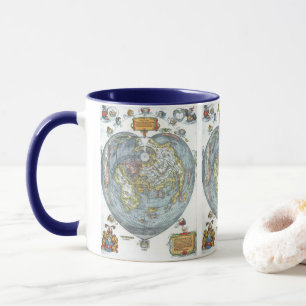 Vintag Heart Shaped Antique World Map Peter Apian Tasse