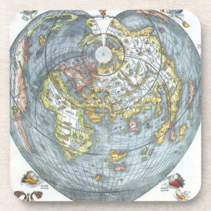 Vintag Heart Shaped Antique World Map Peter Apian Untersetzer