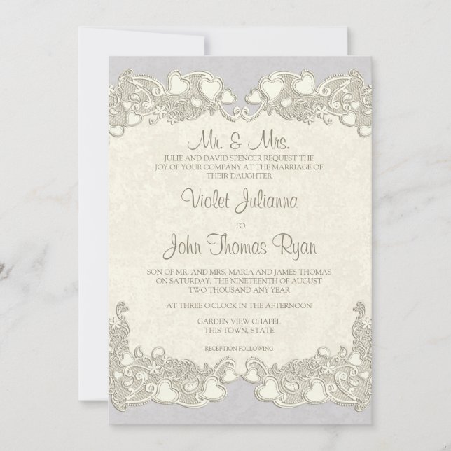 Vintag Hearts Country Violet Einladung (Vorderseite)