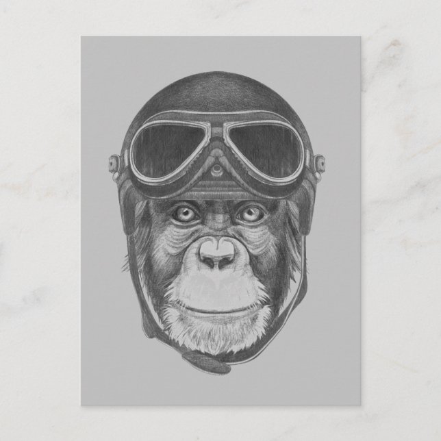 Vintag Helmet Chimpanzee Postkarte (Vorderseite)