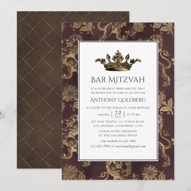 Vintag Heraldic Bar Mitzvah Einladung (Vorne/Hinten)
