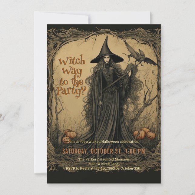 Vintag-Hexenmeister-Party Halloween Einladung (Vorderseite)
