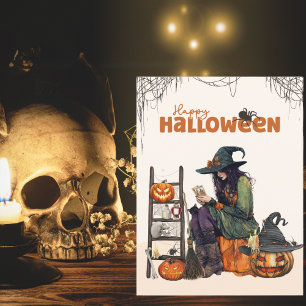 Vintag Hexenmeister Tarot Beängstigend KürbisHallo Karte