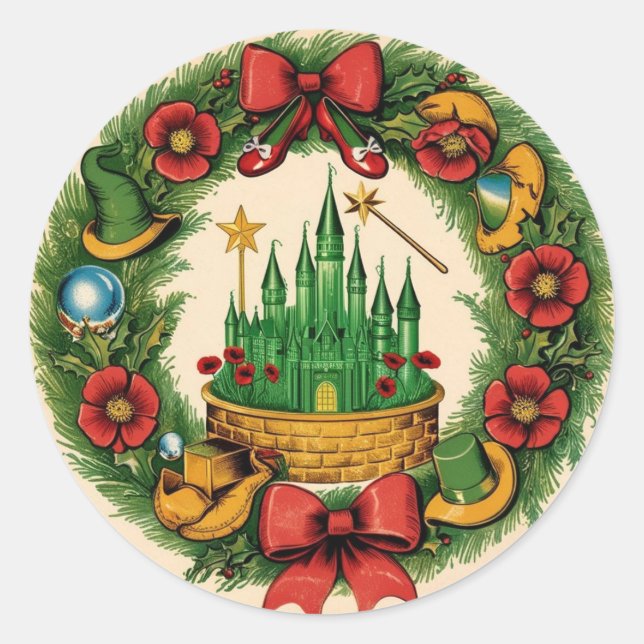 Vintag Holiday Emerald City Runder Aufkleber (Vorderseite)
