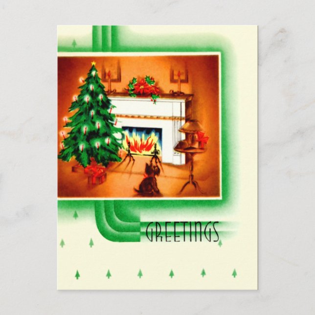 Vintag Holiday Scottie Postkarte (Vorderseite)