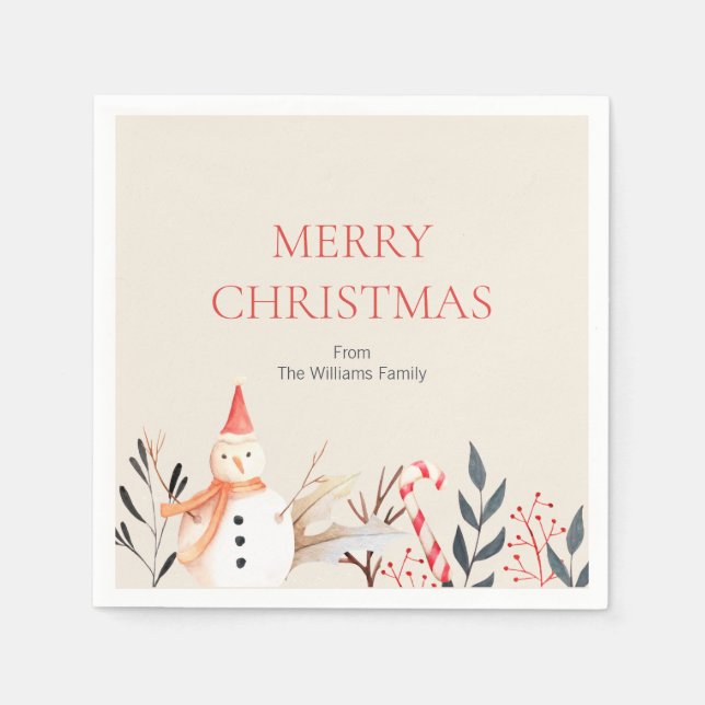 Vintag Holiday Snowman Weihnachten Serviette (Vorderseite)