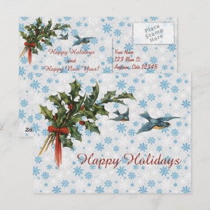 Vintag Holly and Birds Postcard Postkarte