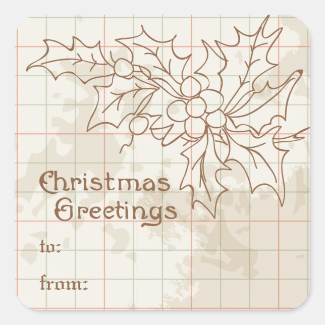 Vintag Holly Berries Custom Holiday Weihnachten Quadratischer Aufkleber (Vorderseite)
