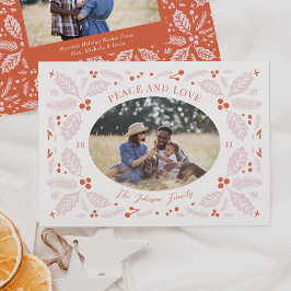 Vintag Holly Berries Oval Foto | Hellrosa Feiertagskarte